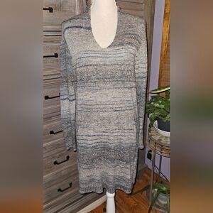 Max Studio Blue & Gray Striped Hooded Women's Dress Sz Med Good Condition